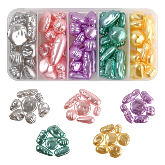Imitation pearl nugget bead box, 10mm-27mm, 5 colours