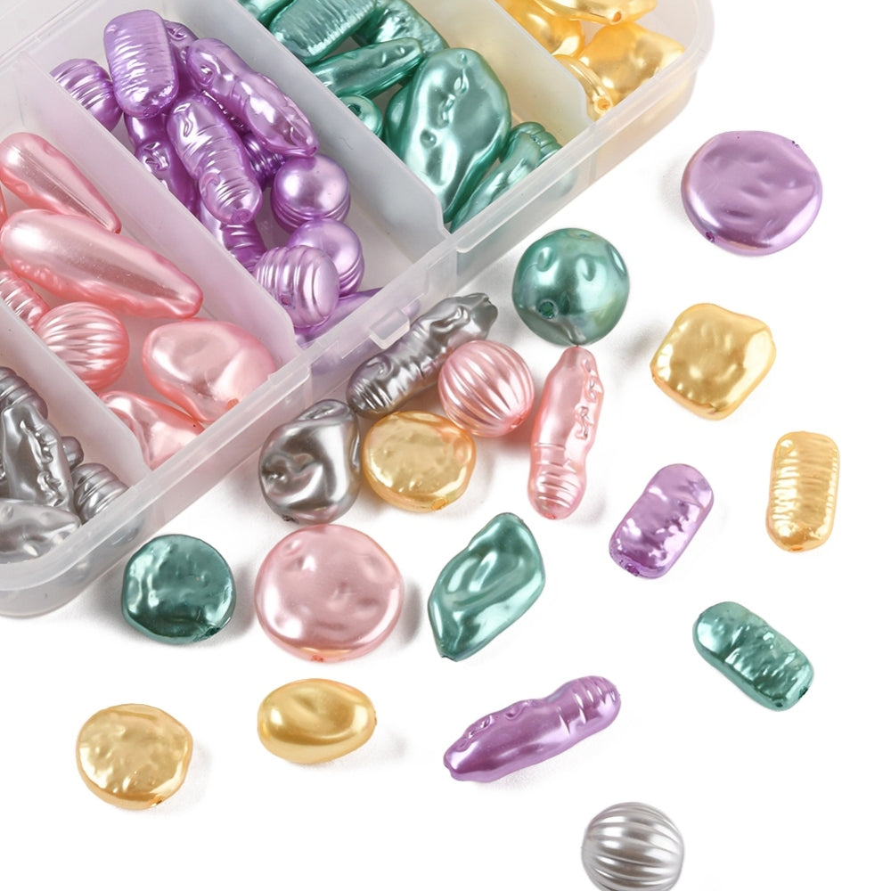Imitation pearl nugget bead box, 10mm-27mm, 5 colours