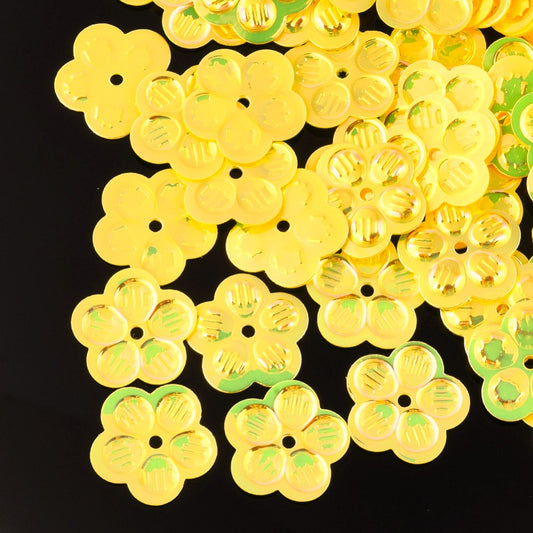 15g pack of 12mm golden flower sequins (300pcs approx.), metallic finish