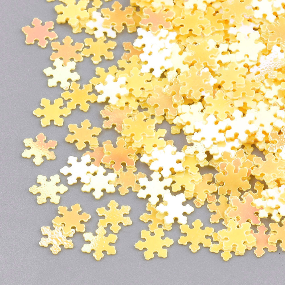 15g snowflake shaped 5mm sequins / embellishments (no hole), golden yellow with an AB finish