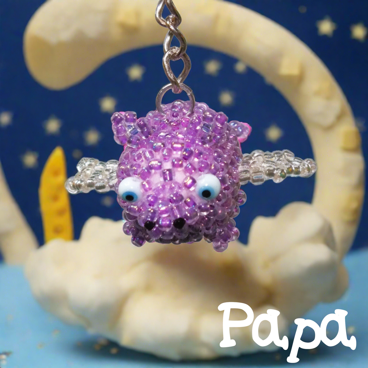 Family Von Wurst - handmade beaded flying piggies (squishy!) on keyring / lanyard! Very limited edition bag charms.