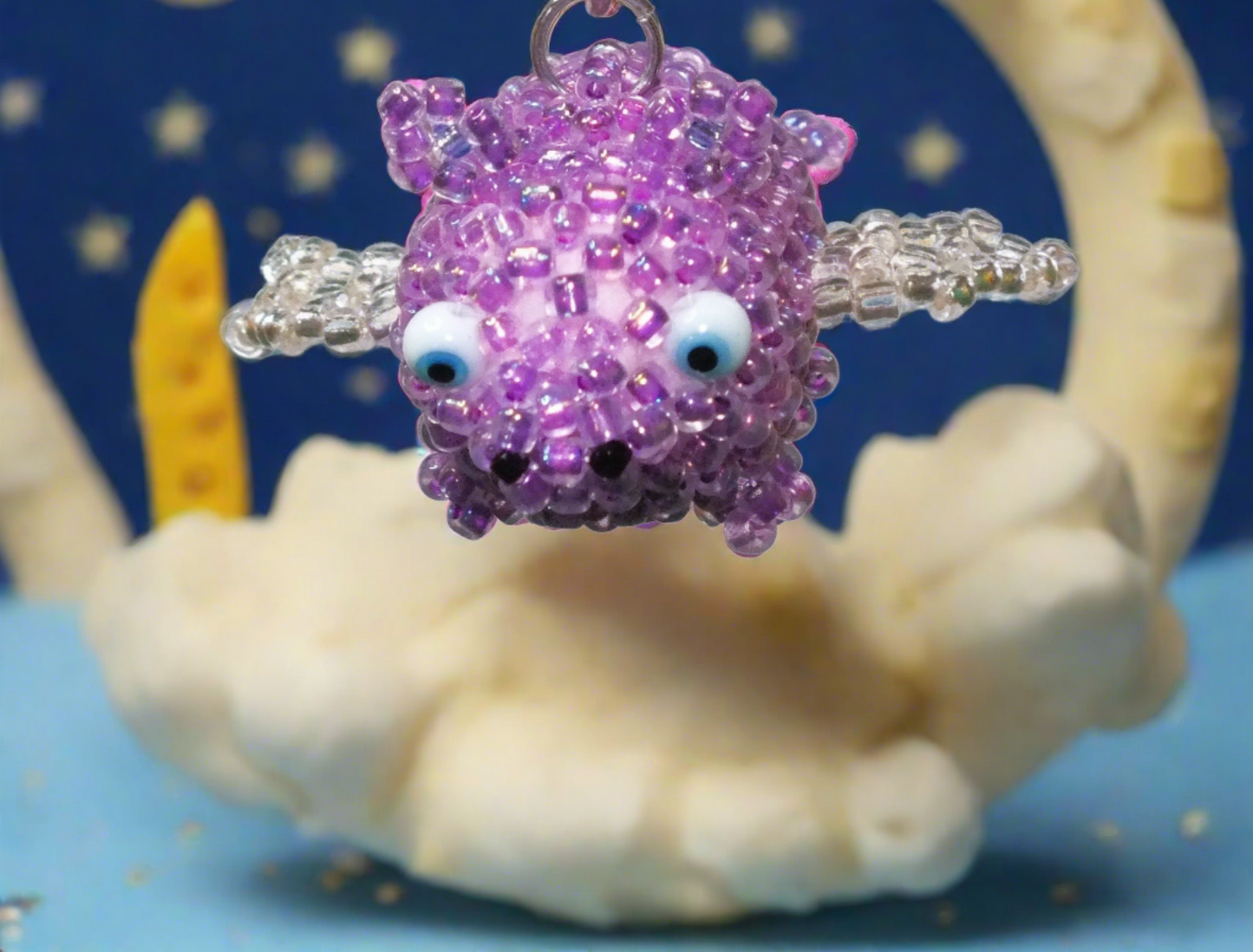 Family Von Wurst - handmade beaded flying piggies (squishy!) on keyring / lanyard! Very limited edition bag charms.