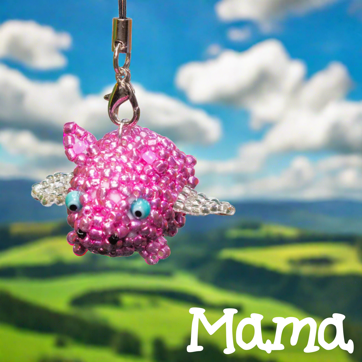 Family Von Wurst - handmade beaded flying piggies (squishy!) on keyring / lanyard! Very limited edition bag charms.
