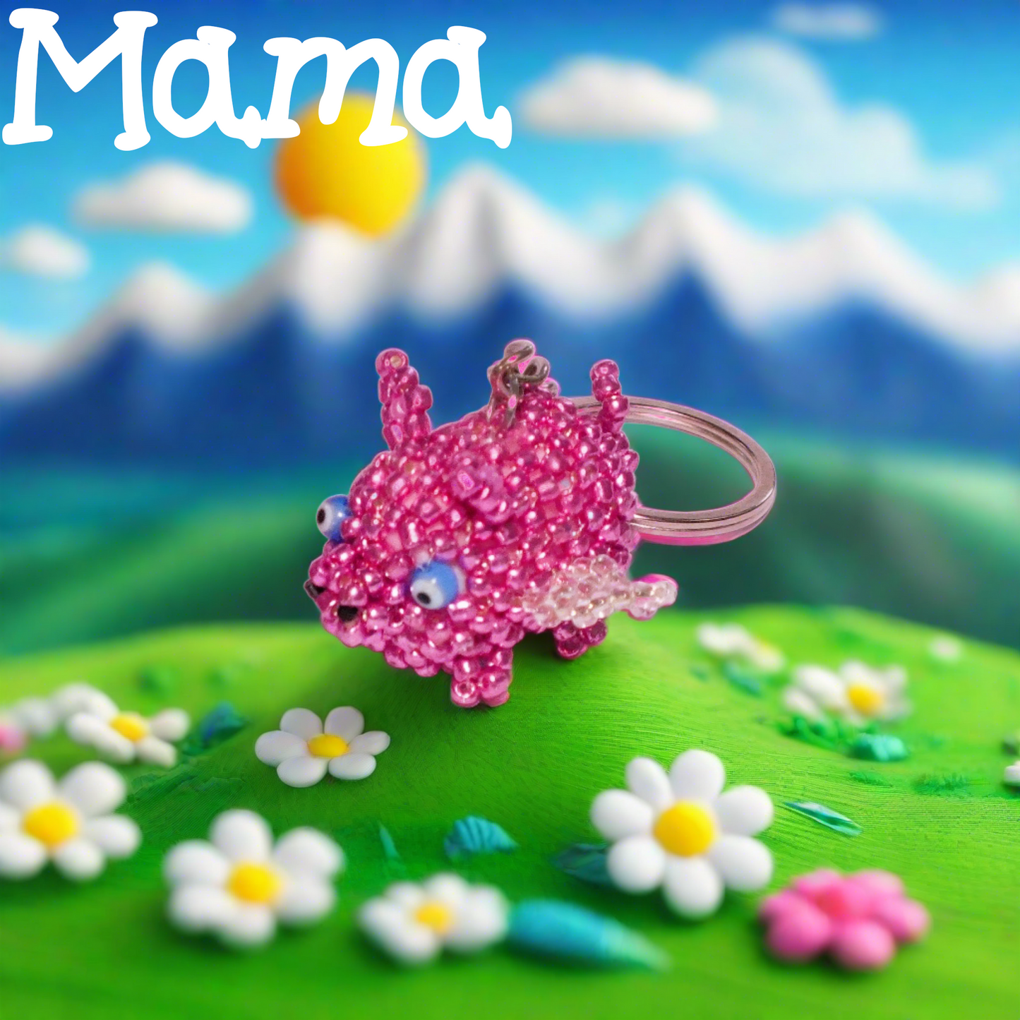 Family Von Wurst - handmade beaded flying piggies (squishy!) on keyring / lanyard! Very limited edition bag charms.