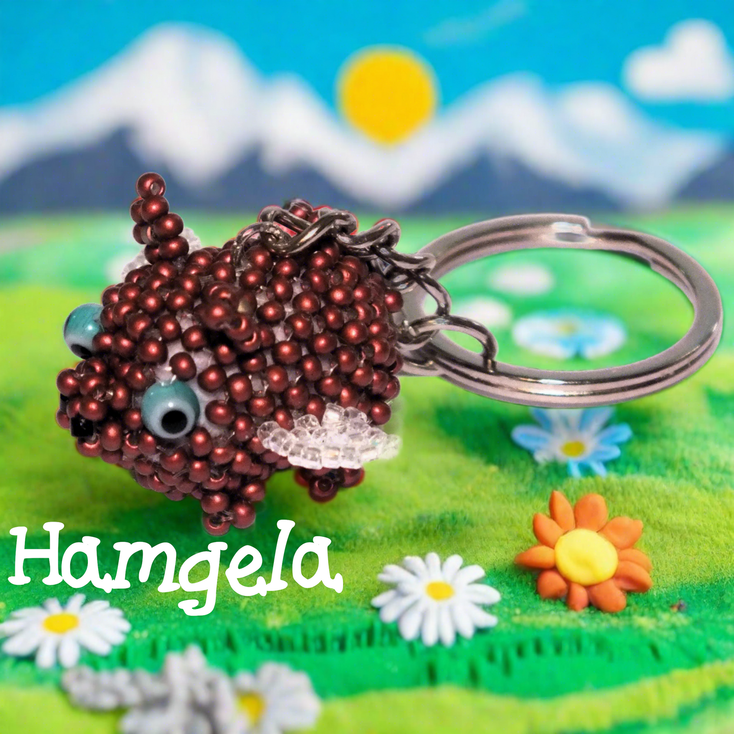 Family Von Wurst - handmade beaded flying piggies (squishy!) on keyring / lanyard! Very limited edition bag charms.
