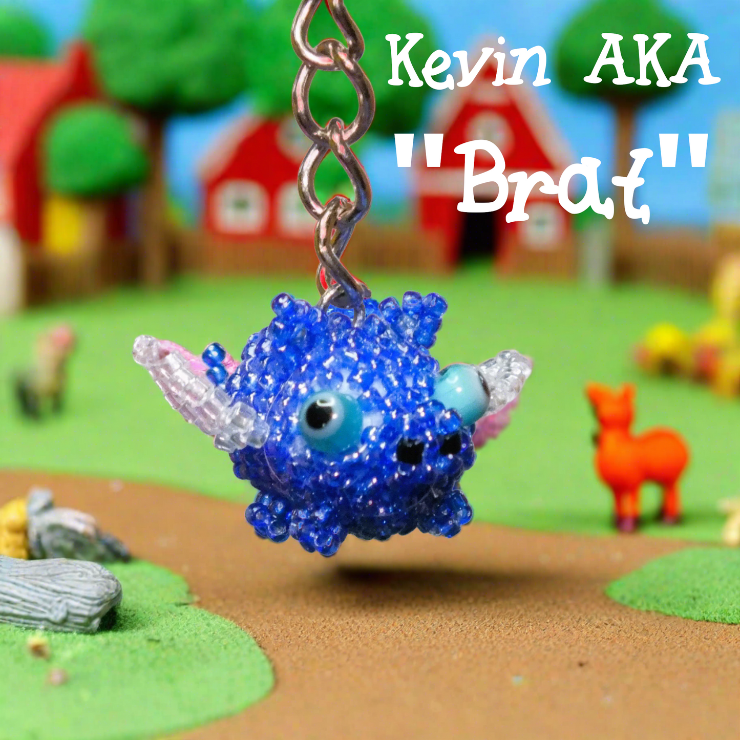 Family Von Wurst - handmade beaded flying piggies (squishy!) on keyring / lanyard! Very limited edition bag charms.