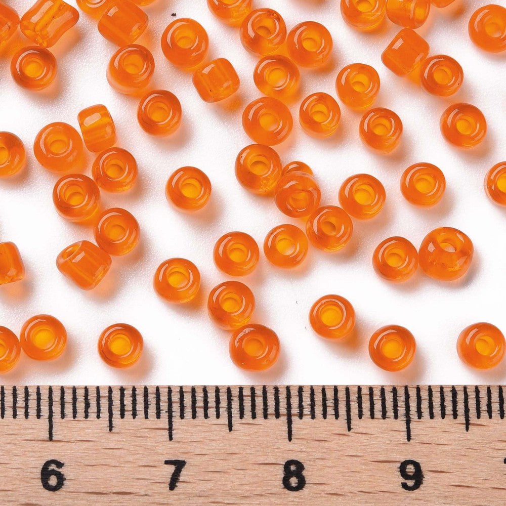 4mm orange translucent glass seed beads, 50g