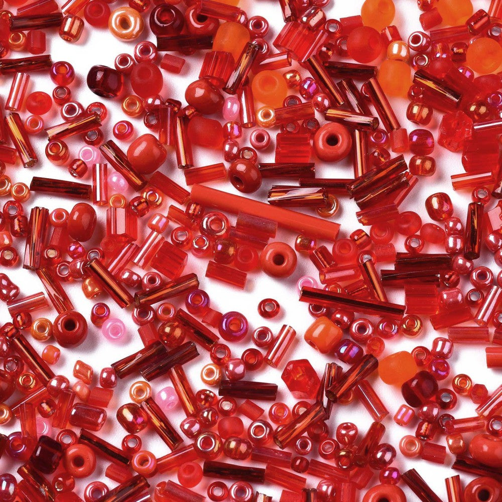 50g - 1kg Seed & bugle mixes - BERRY mix, 1mm~7mm glass beads - red, pink + more