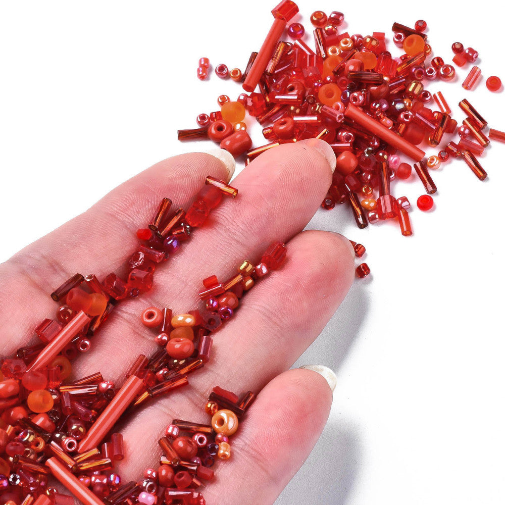 50g - 1kg Seed & bugle mixes - BERRY mix, 1mm~7mm glass beads - red, pink + more