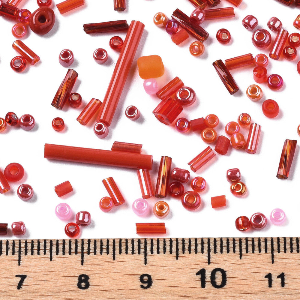 50g - 1kg Seed & bugle mixes - BERRY mix, 1mm~7mm glass beads - red, pink + more