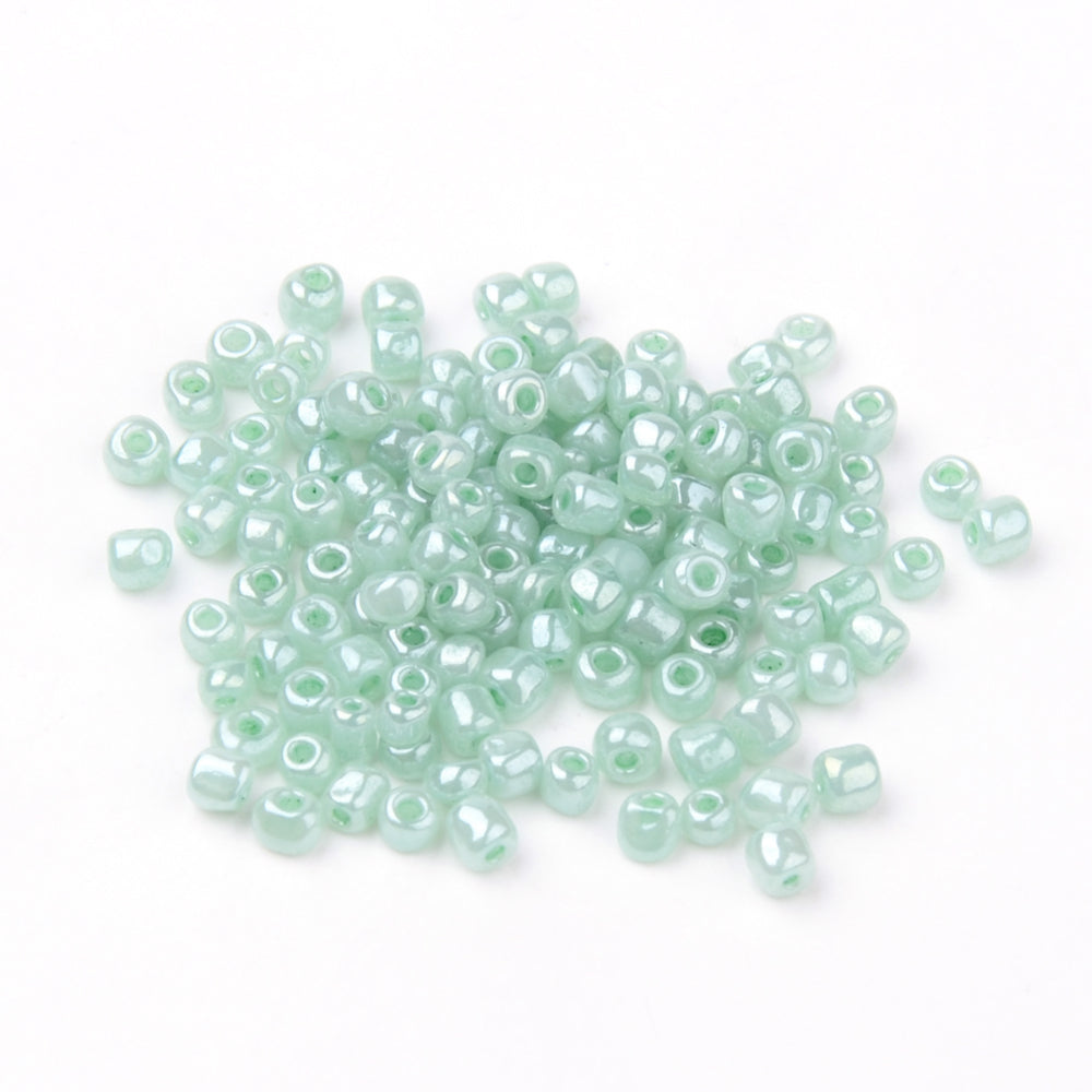 3mm aqua blue pearlised glass seed beads, 50g