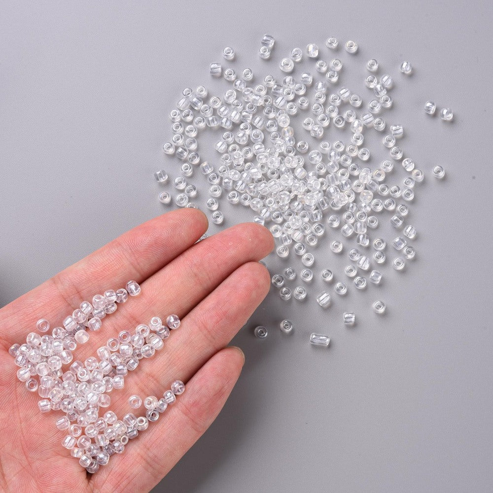4mm clear lustered glass seed beads, 50g
