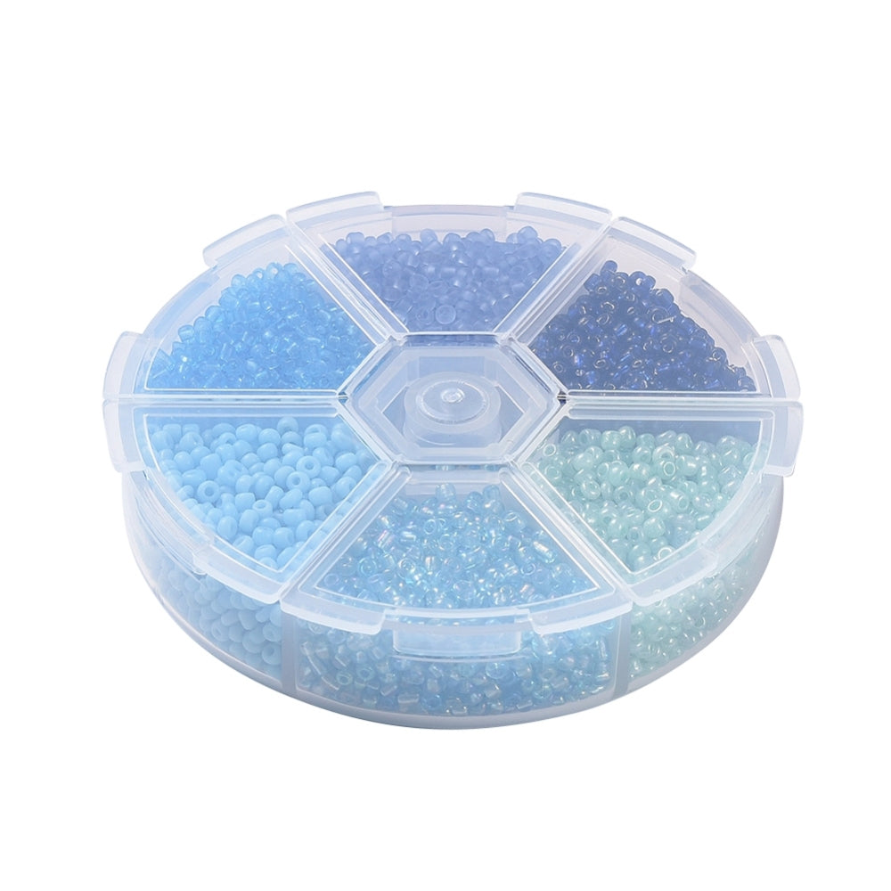 2mm seed bead selection box - blue, assorted styles and finishes