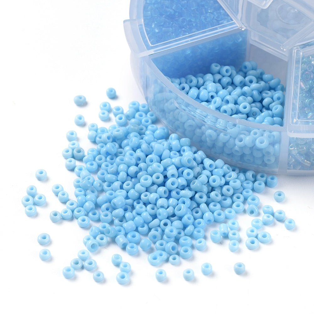2mm seed bead selection box - blue, assorted styles and finishes