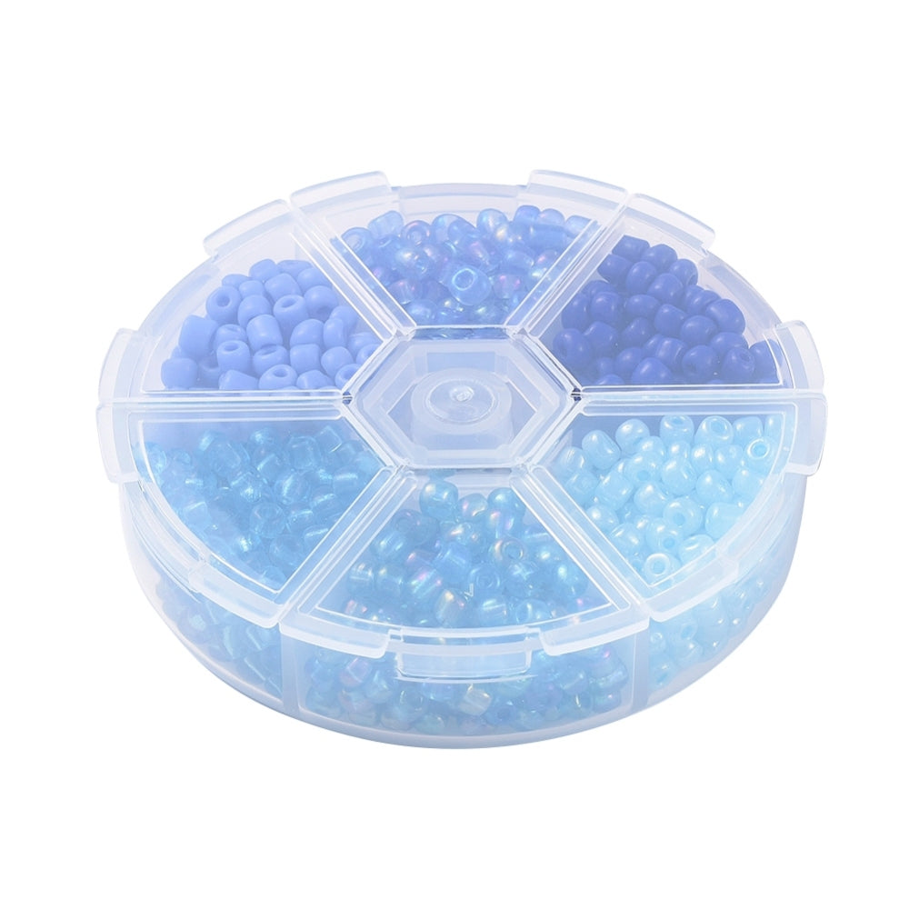 4mm seed bead selection box - blue, assorted styles and finishes