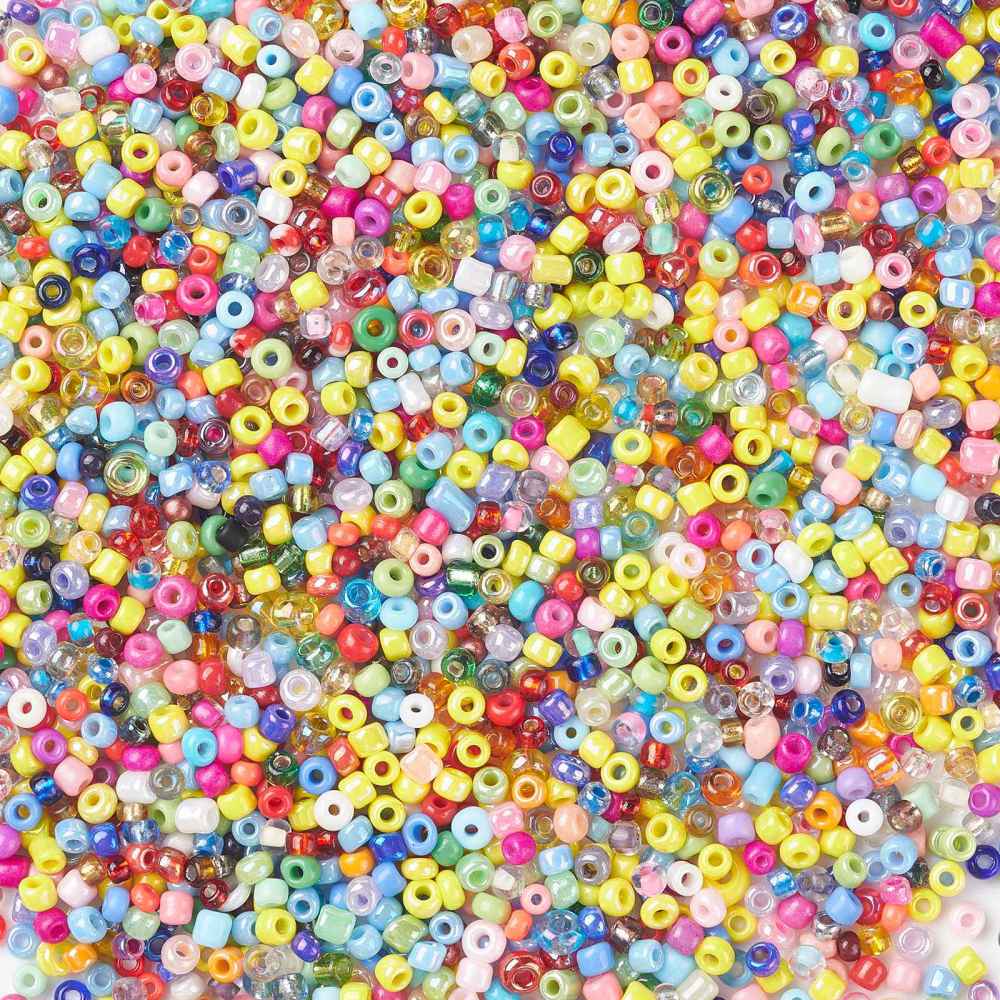 2mm x 1.5mm random mix glass seed beads, 50g - 1kg - a mixture of opaque, translucent, pearlised etc., all colours!