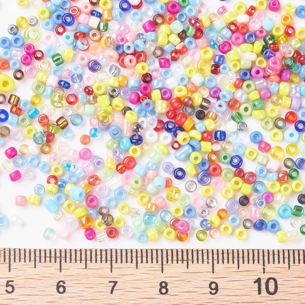 2mm x 1.5mm random mix glass seed beads, 50g - 1kg - a mixture of opaque, translucent, pearlised etc., all colours!