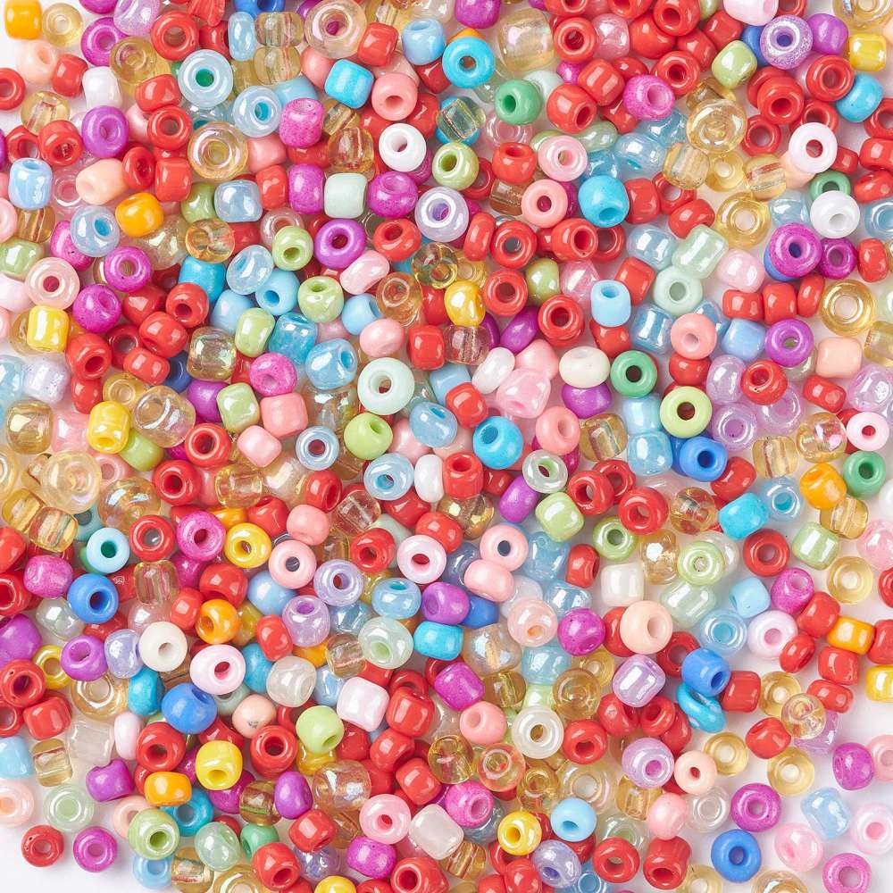 3mm x 2mm random mix glass seed beads, 50g - 1kg - a mixture of opaque, translucent, silver lined, pearlised etc., all colours!