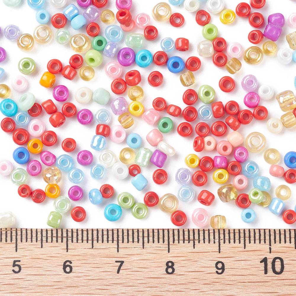 3mm x 2mm random mix glass seed beads, 50g - 1kg - a mixture of opaque, translucent, silver lined, pearlised etc., all colours!