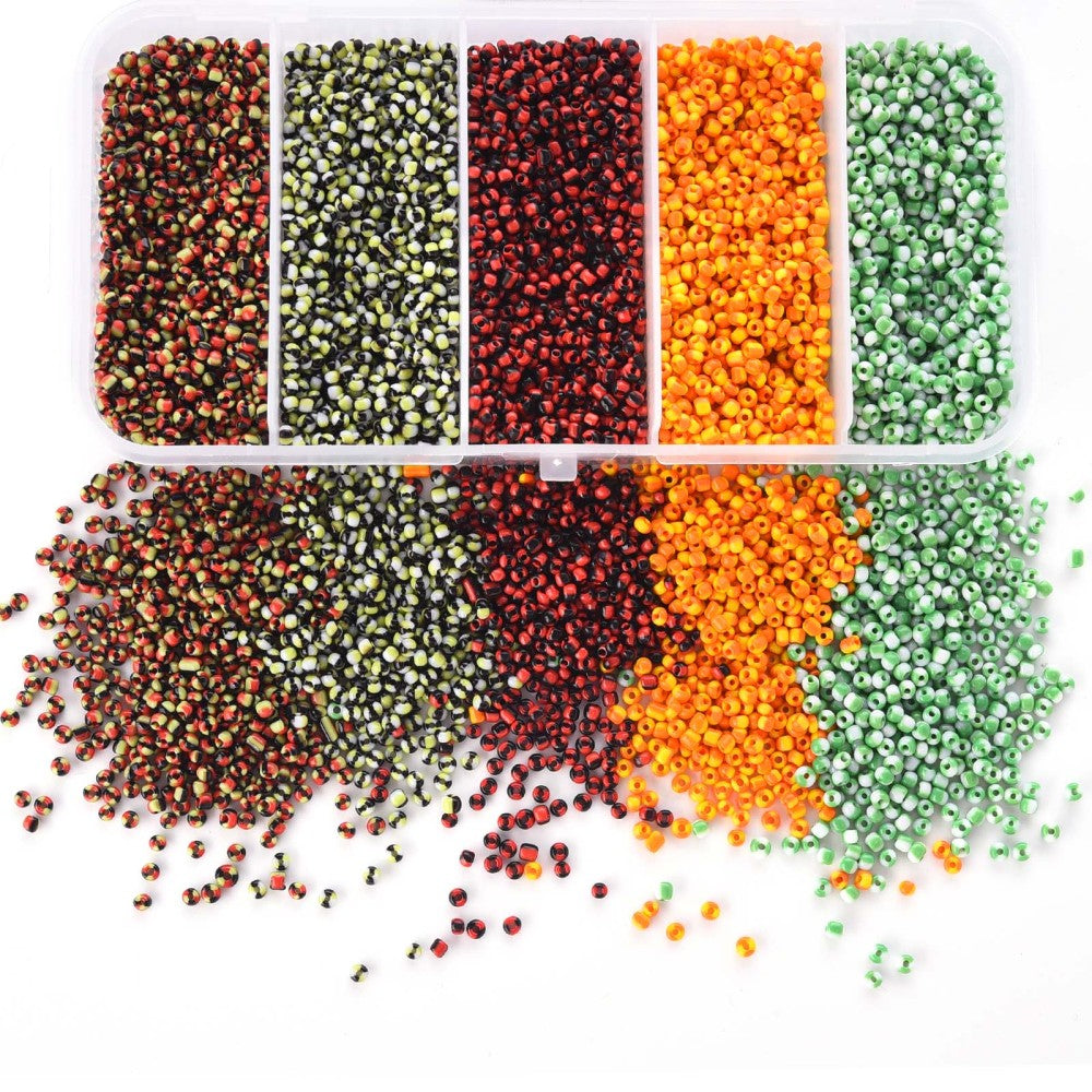 90g 2mm Halloween mix 2 striped glass seed bead seep selection box