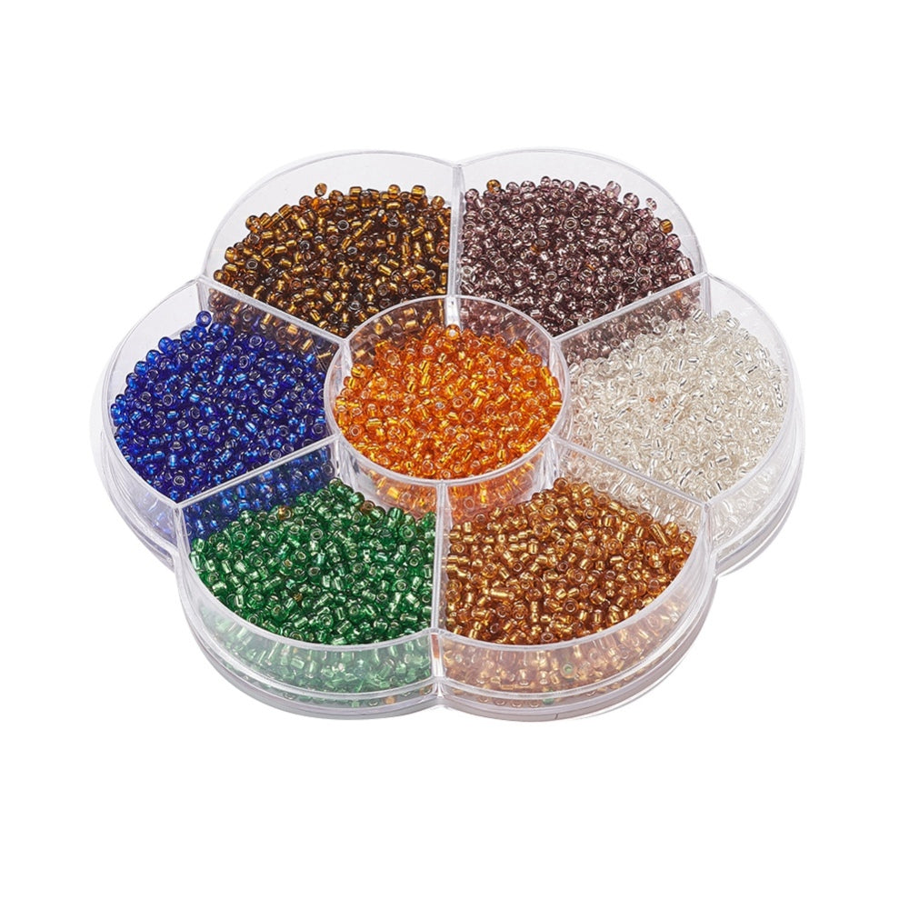 Autumn 2mm seed bead selection box - silver lined