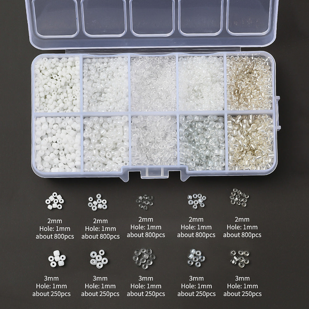 150g assorted white & clear 2mm & 3mm seed bead selection box