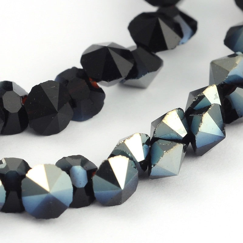 360pcs diamond shape 4mm faceted glass beads, black / orange / light grey
