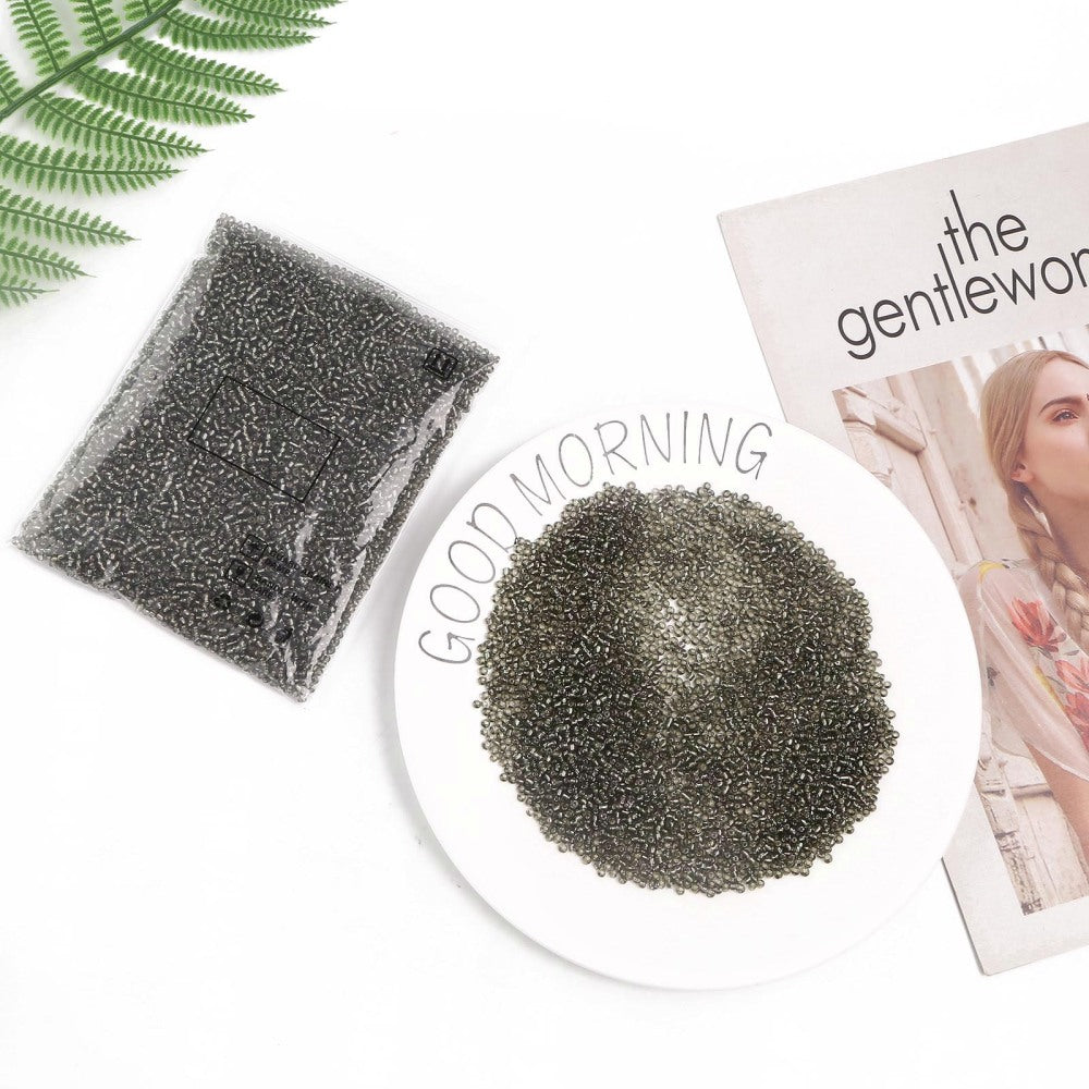 3mm grey silver lined glass seed beads, 50g