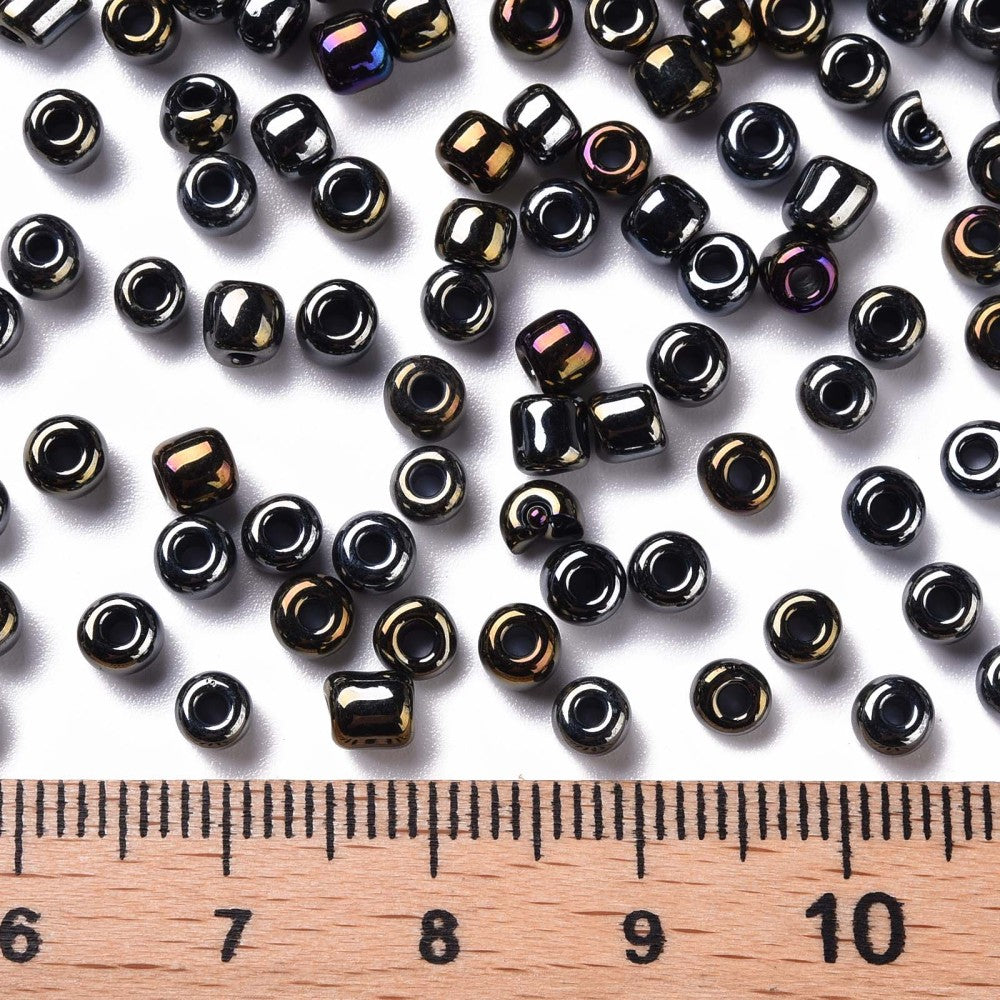4mm black iris finish glass seed beads, 50g