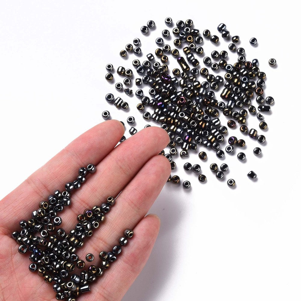 4mm black iris finish glass seed beads, 50g
