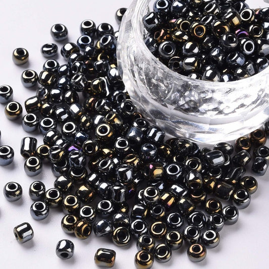 4mm black iris finish glass seed beads, 50g