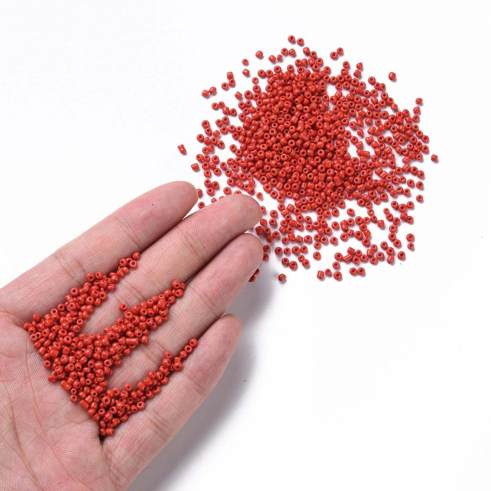2mm opaque red glass seed beads, 50g