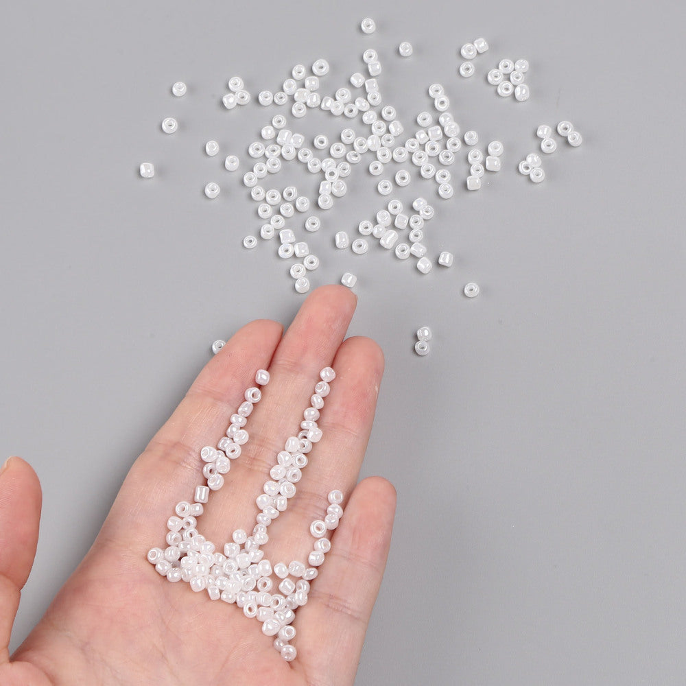 3mm pearlised white glass seed beads, 50g - 1kg