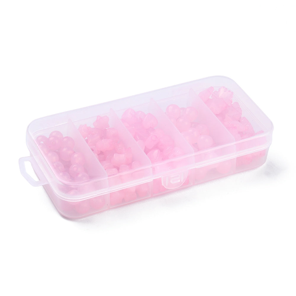 149pcs pink jelly mixed shape beads, acrylic gearts, bone, star, snowflake, round 8mm - 15mm.