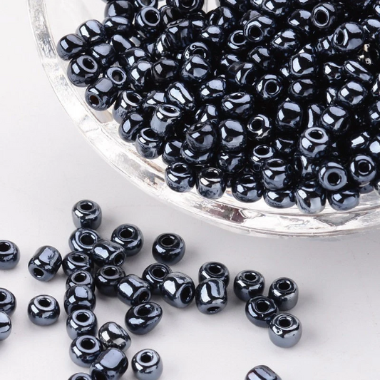 4mm black lustered finish glass seed beads, 50g