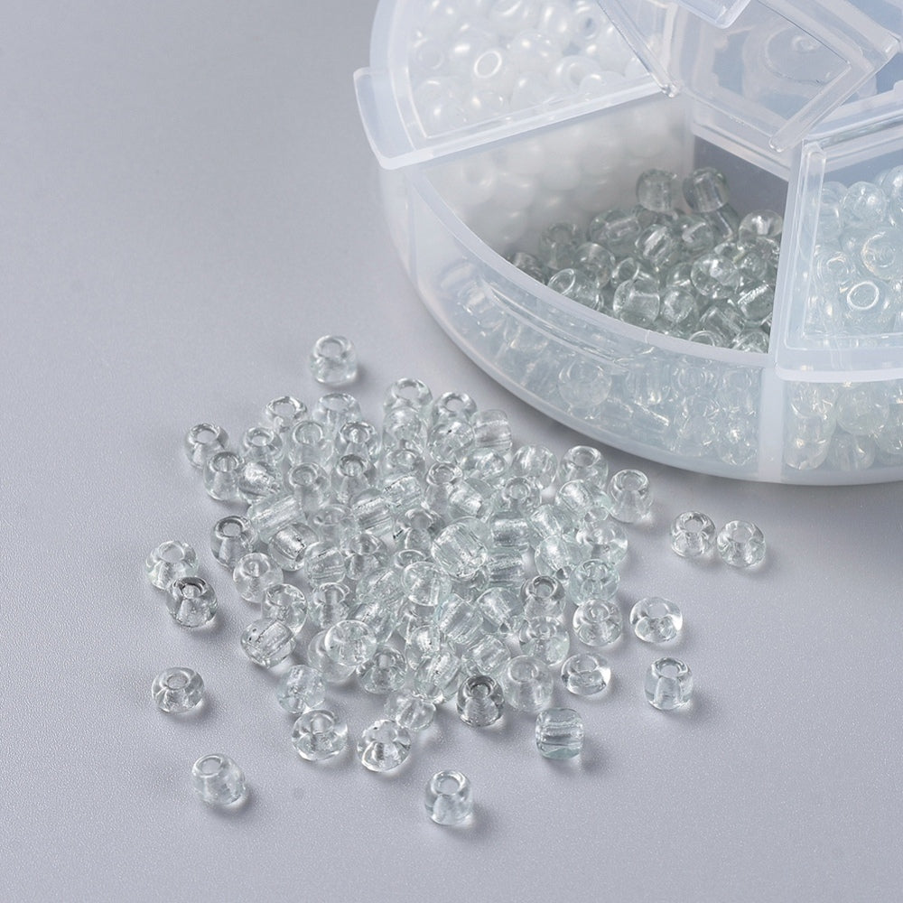 4mm seed bead selection box - black / white / clear, assorted styles and finishes
