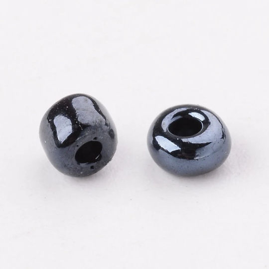4mm black lustered finish glass seed beads, 50g