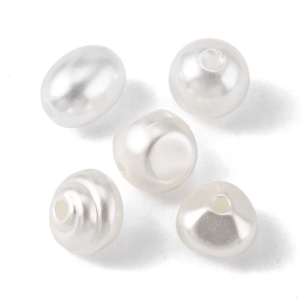 220pcs white pearl mixed shape beads, acrylic 7.5mm - 9mm , in a plastic storage box