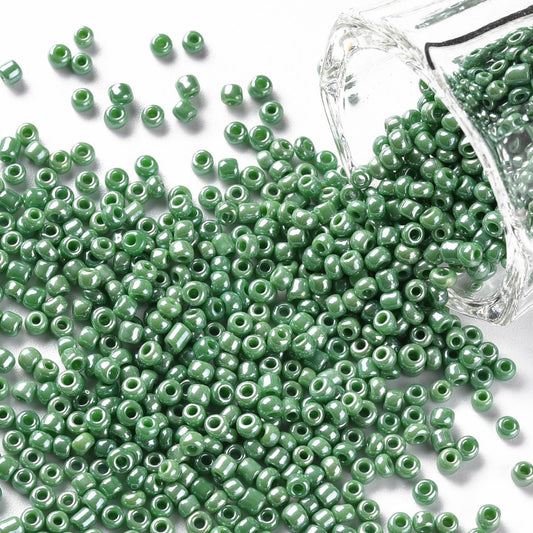2mm pearlised green glass seed beads, 50g - 1kg