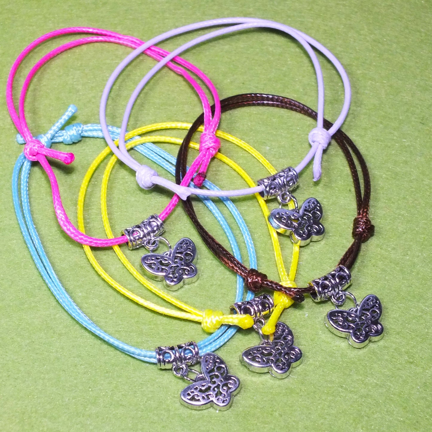 Adjustable multicoloured SNOWFLAKE / STAR / BUTTERFLY friendship charm bracelets, packs of 5 / 10 / 20 / 30