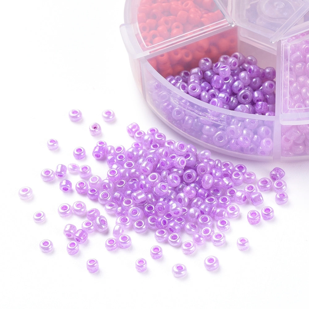 3mm seed bead selection box - red / pink / purple, assorted styles and finishes