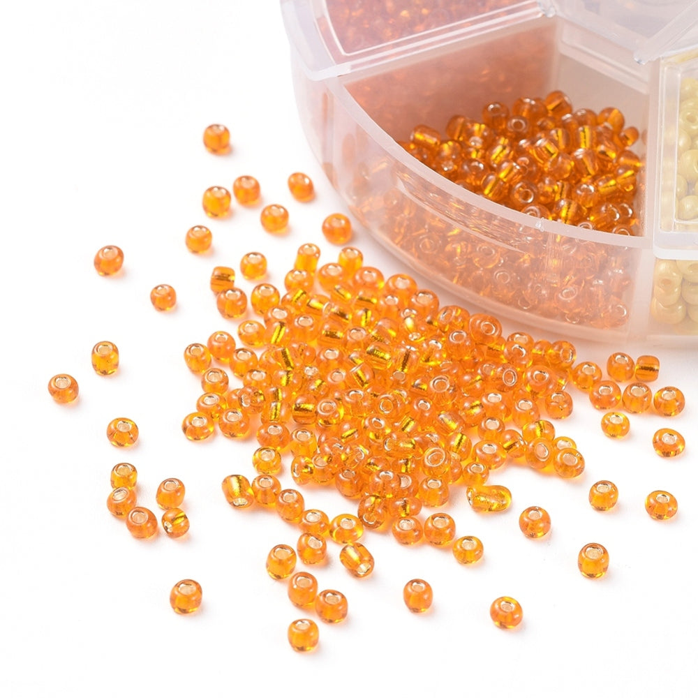 3mm seed bead selection box - orange / yellow, assorted styles and finishes