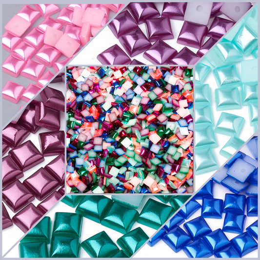 15g - 50g pearlised 6mm square cabochons, 6 colours imitation pearl embellishments / toppers