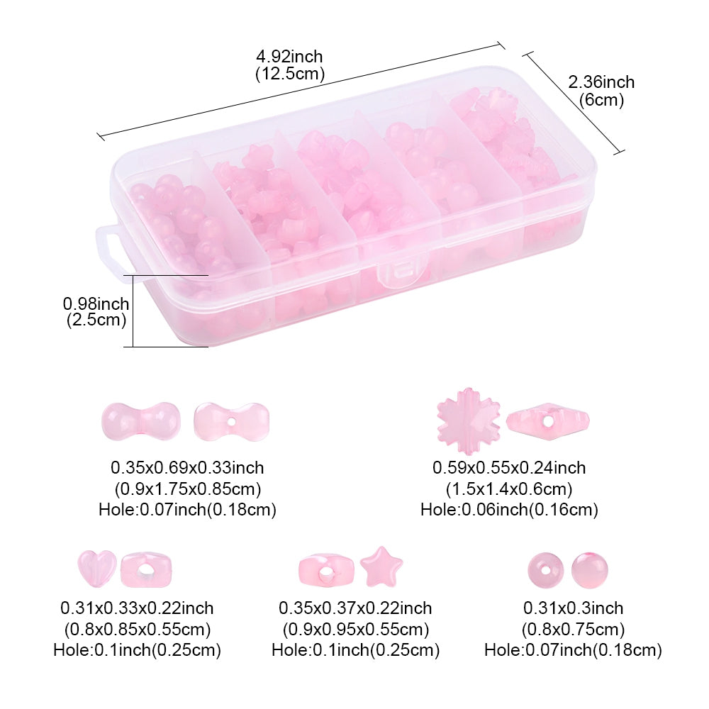 149pcs pink jelly mixed shape beads, acrylic gearts, bone, star, snowflake, round 8mm - 15mm.