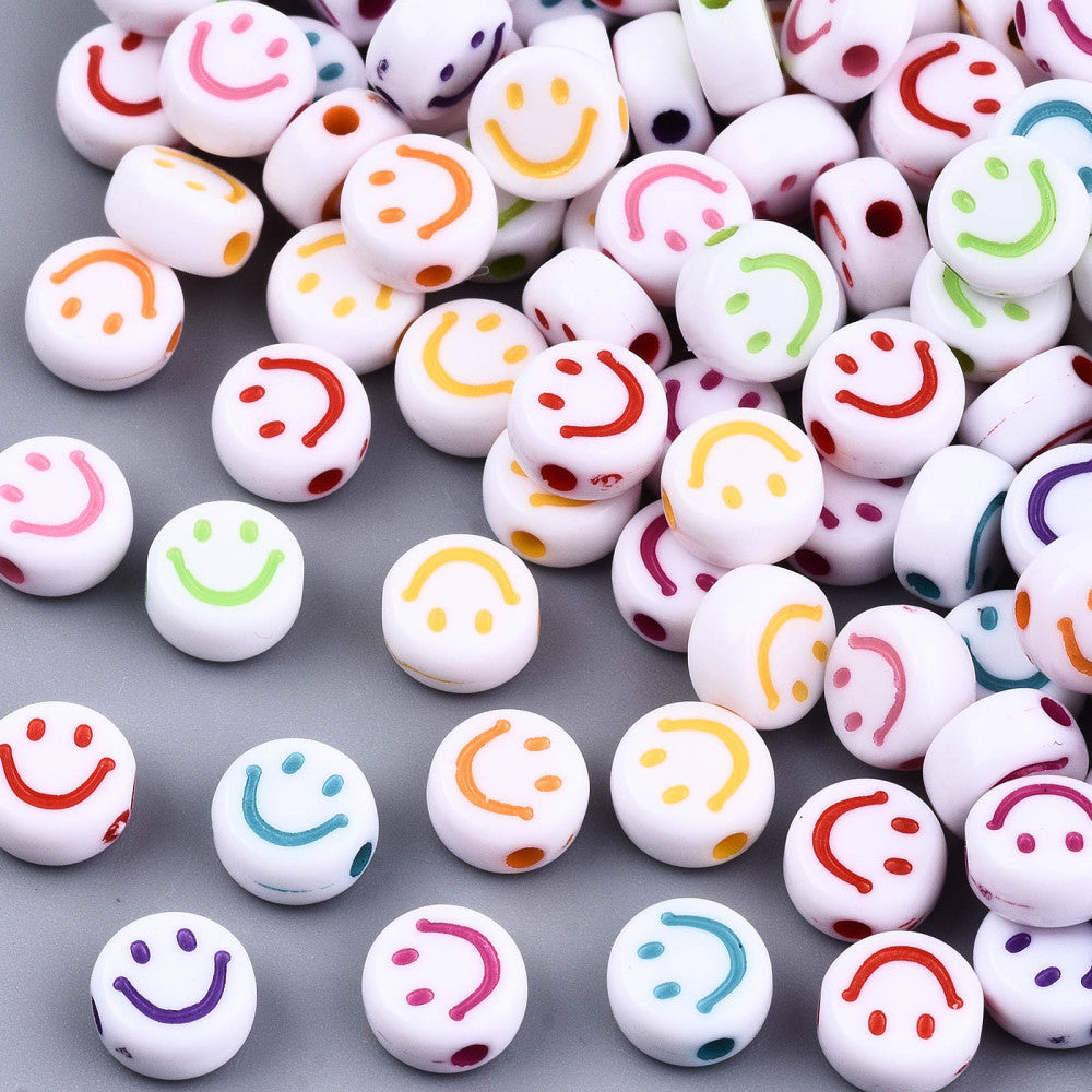200pcs smiling face flat round bead, 7mm, mixed