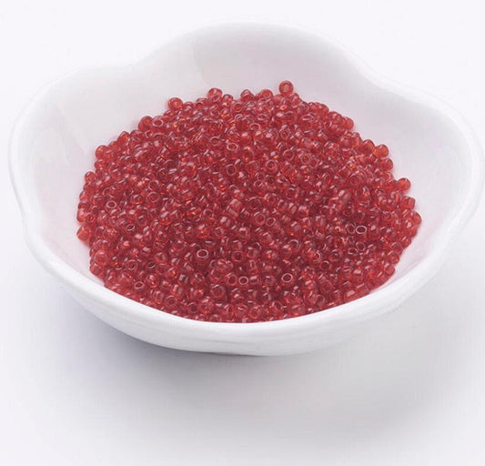 2mm translucent crimson red glass seed beads, 50g