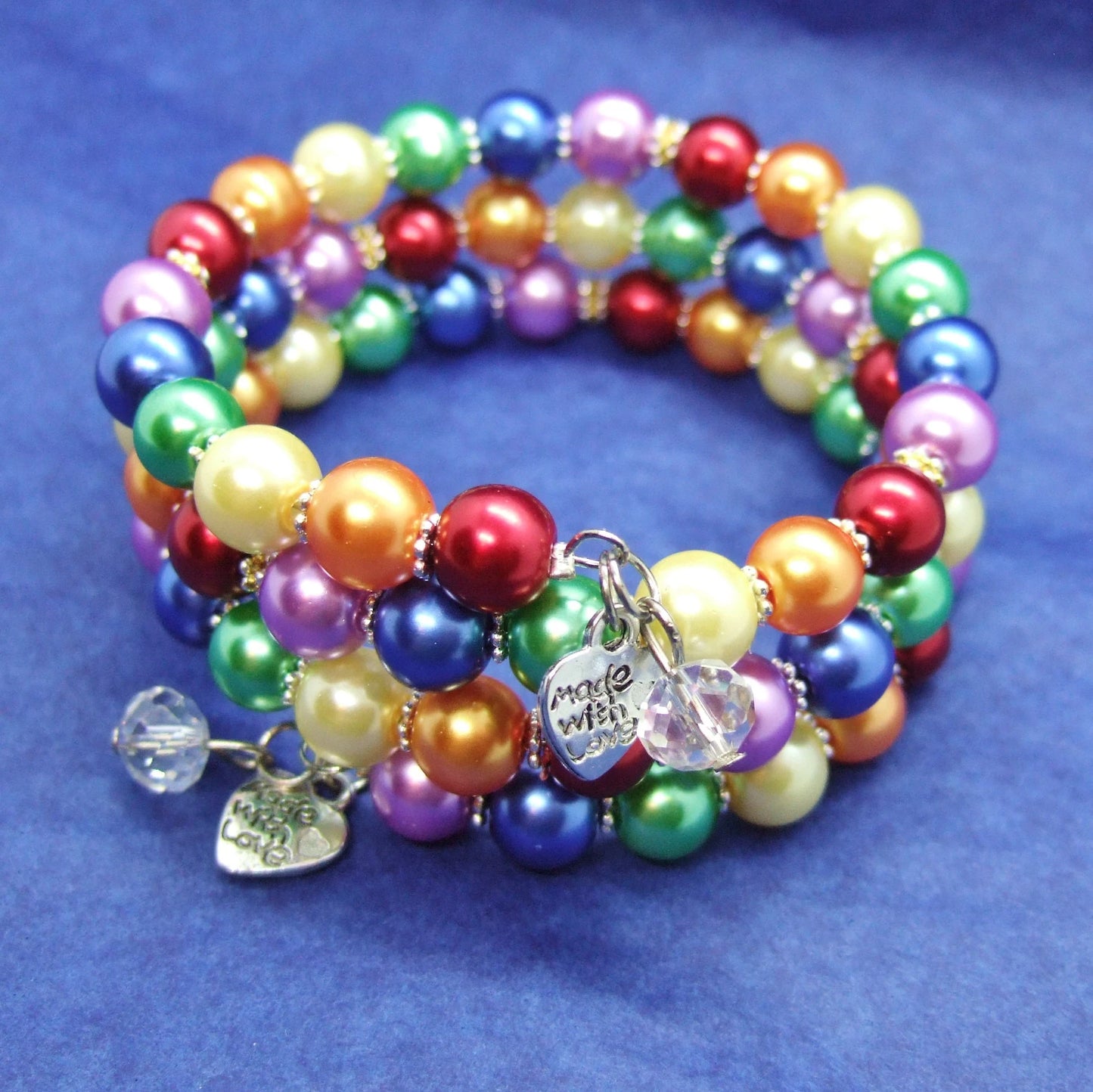 Handmade pride rainbow wraparound pearl bracelet with charms.