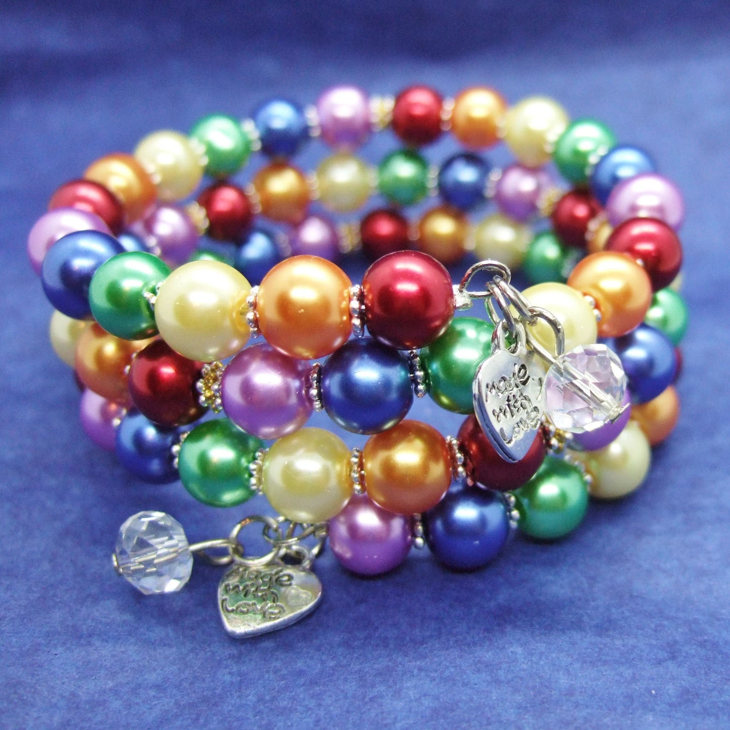 Handmade pride rainbow wraparound pearl bracelet with charms.