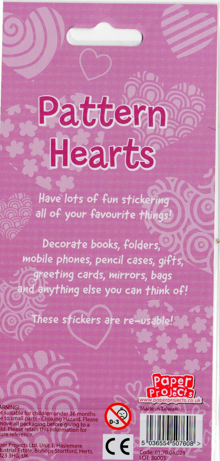 Glittery heart stickers, single sheets or mixed packs of various pretty patterns.