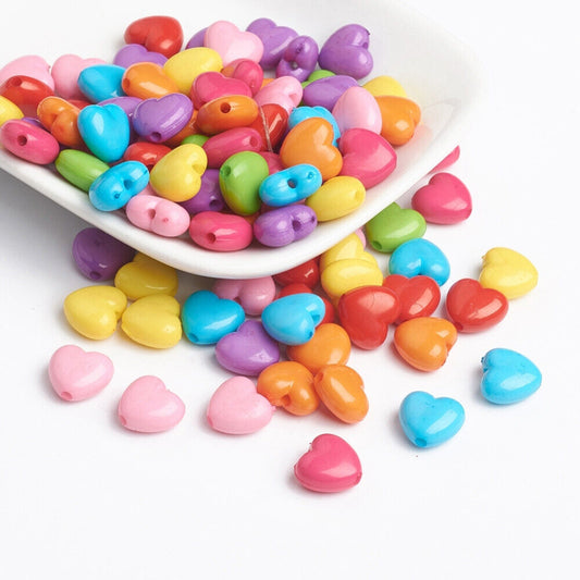 100pcs mixed heart beads, 10mm x 11mm opaque